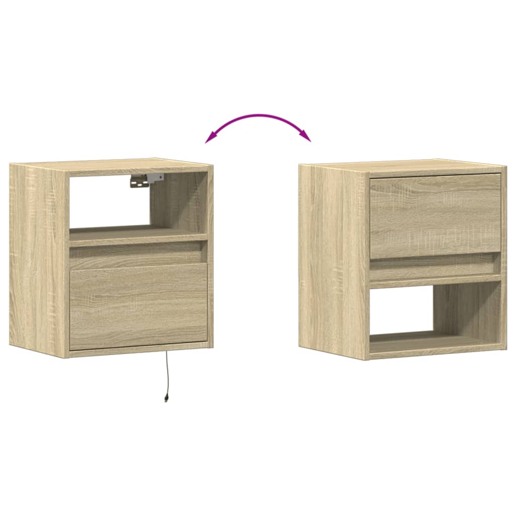 Wall-mounted bedside tables with LED lights 2 pcs. Sonoma oak