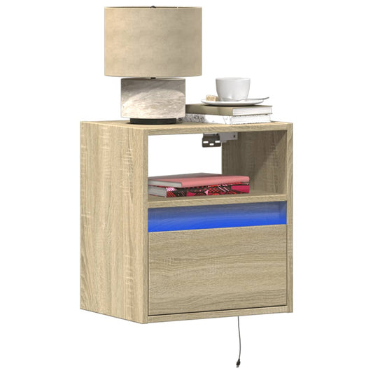 Wall-mounted bedside tables with LED lights 2 pcs. Sonoma oak