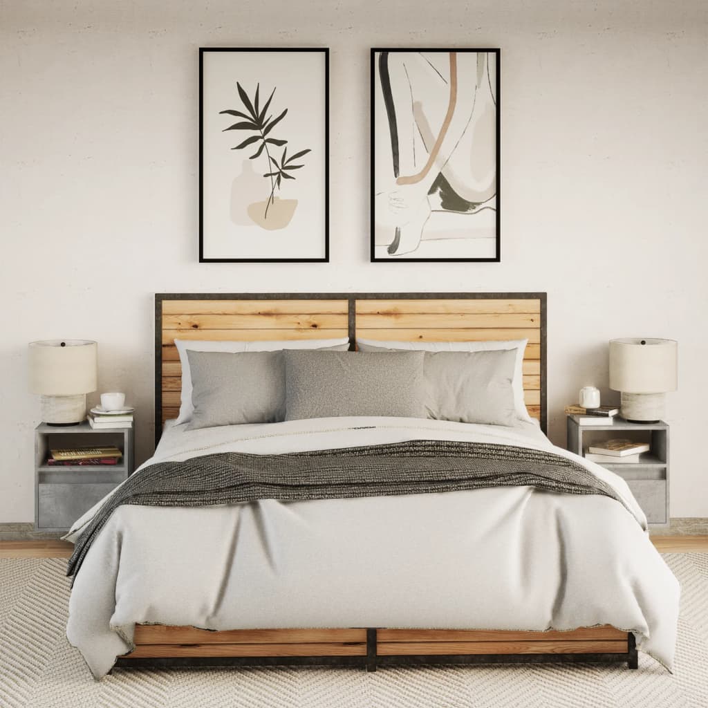 Wall-mounted bedside tables with LED lights 2 pcs. Concrete grey