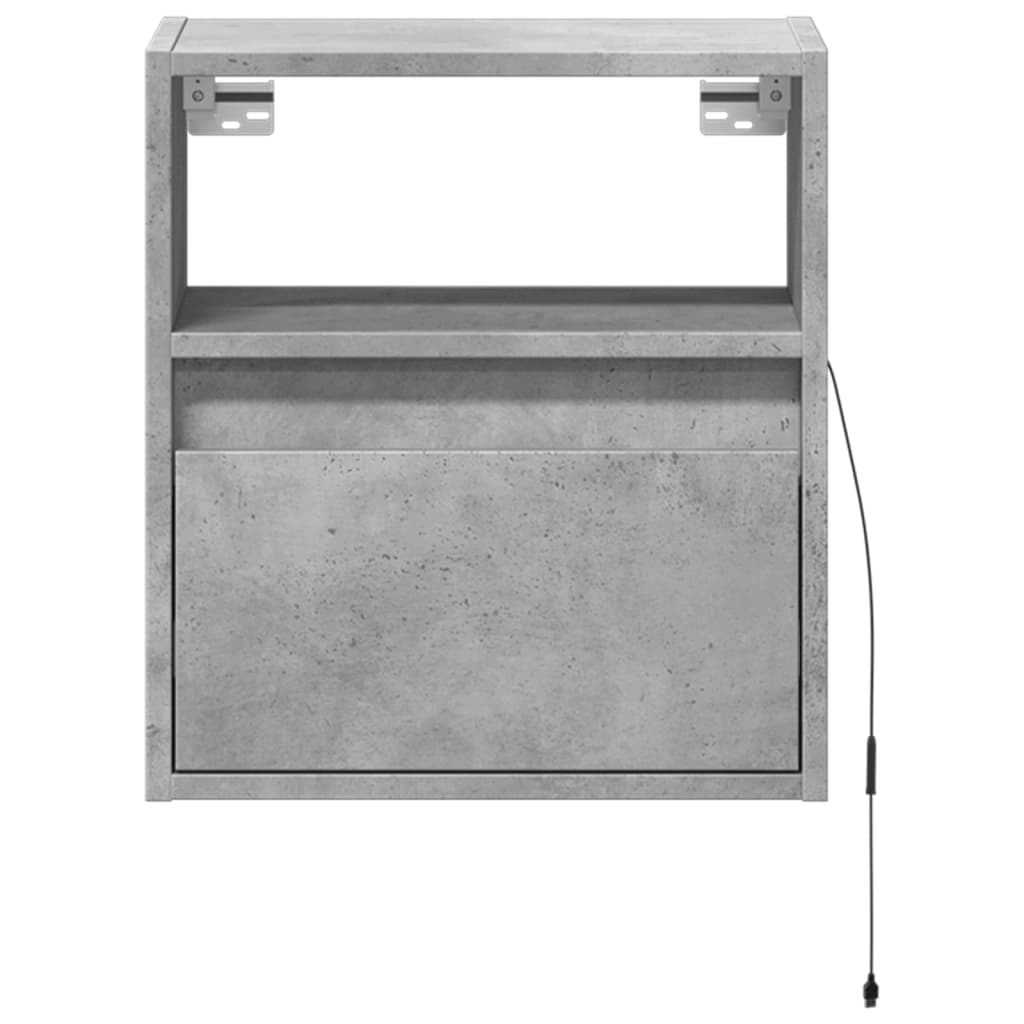 Wall-mounted bedside tables with LED lights 2 pcs. Concrete grey