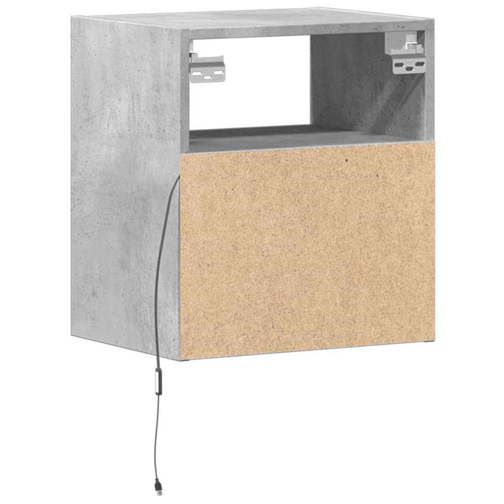 Wall-mounted bedside tables with LED lights 2 pcs. Concrete grey
