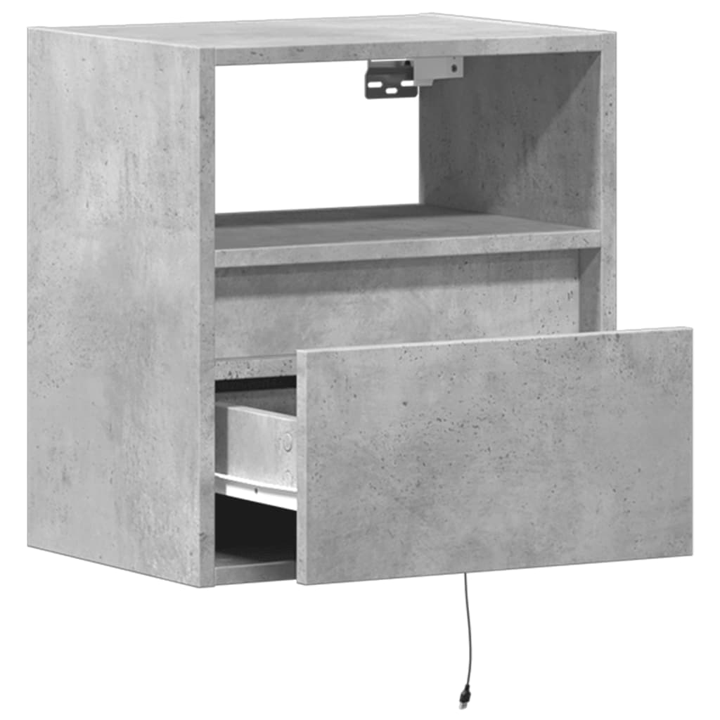 Wall-mounted bedside tables with LED lights 2 pcs. Concrete grey