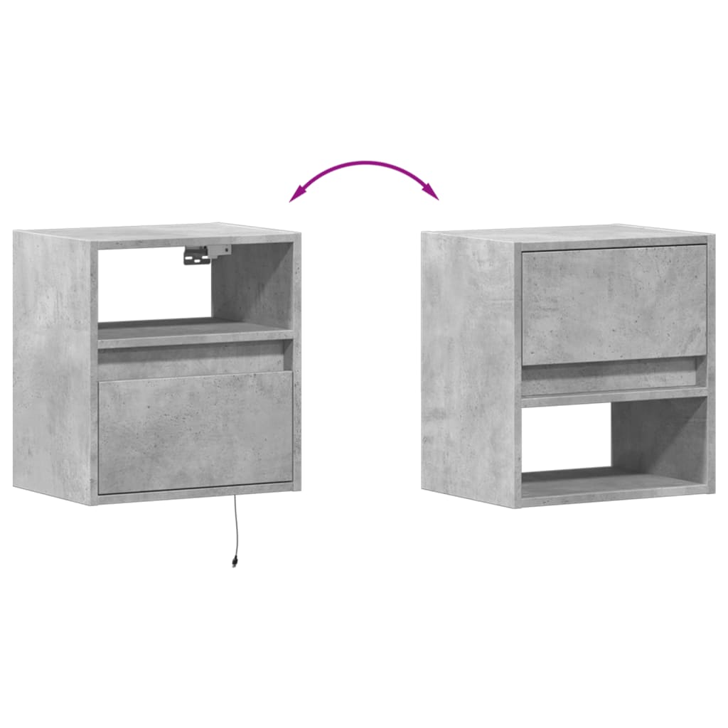 Wall-mounted bedside tables with LED lights 2 pcs. Concrete grey