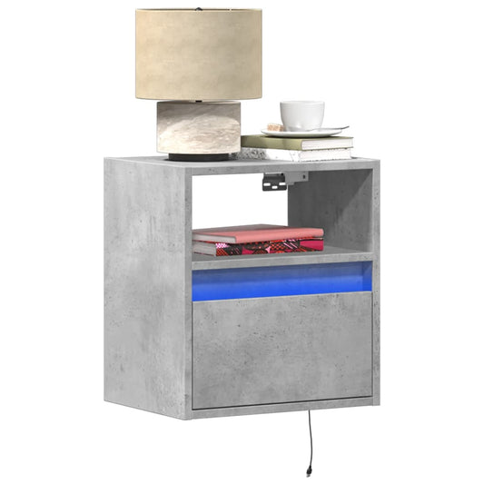 Wall-mounted bedside tables with LED lights 2 pcs. Concrete grey
