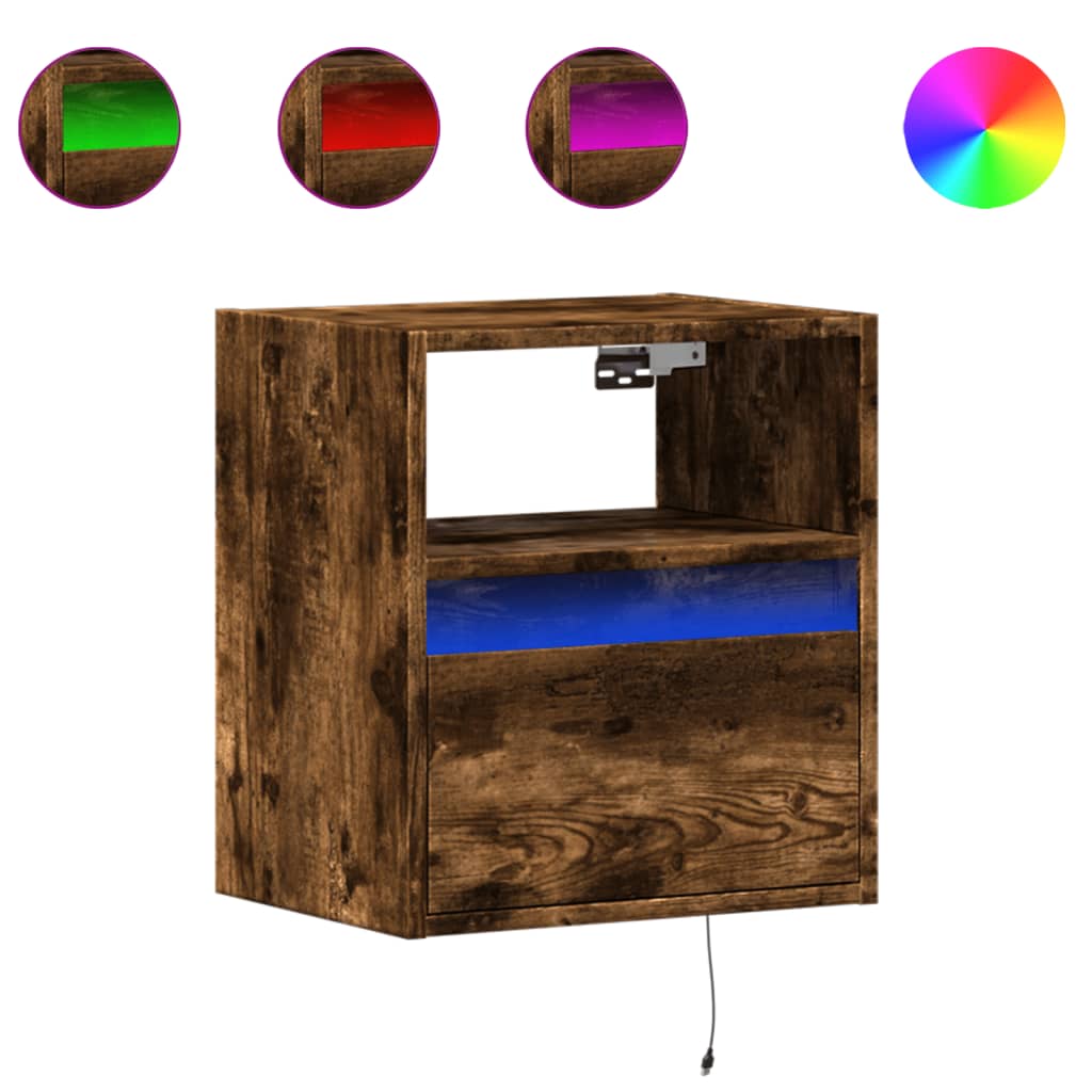 Wall-mounted bedside tables with LED lights 2 pcs. Smoked oak