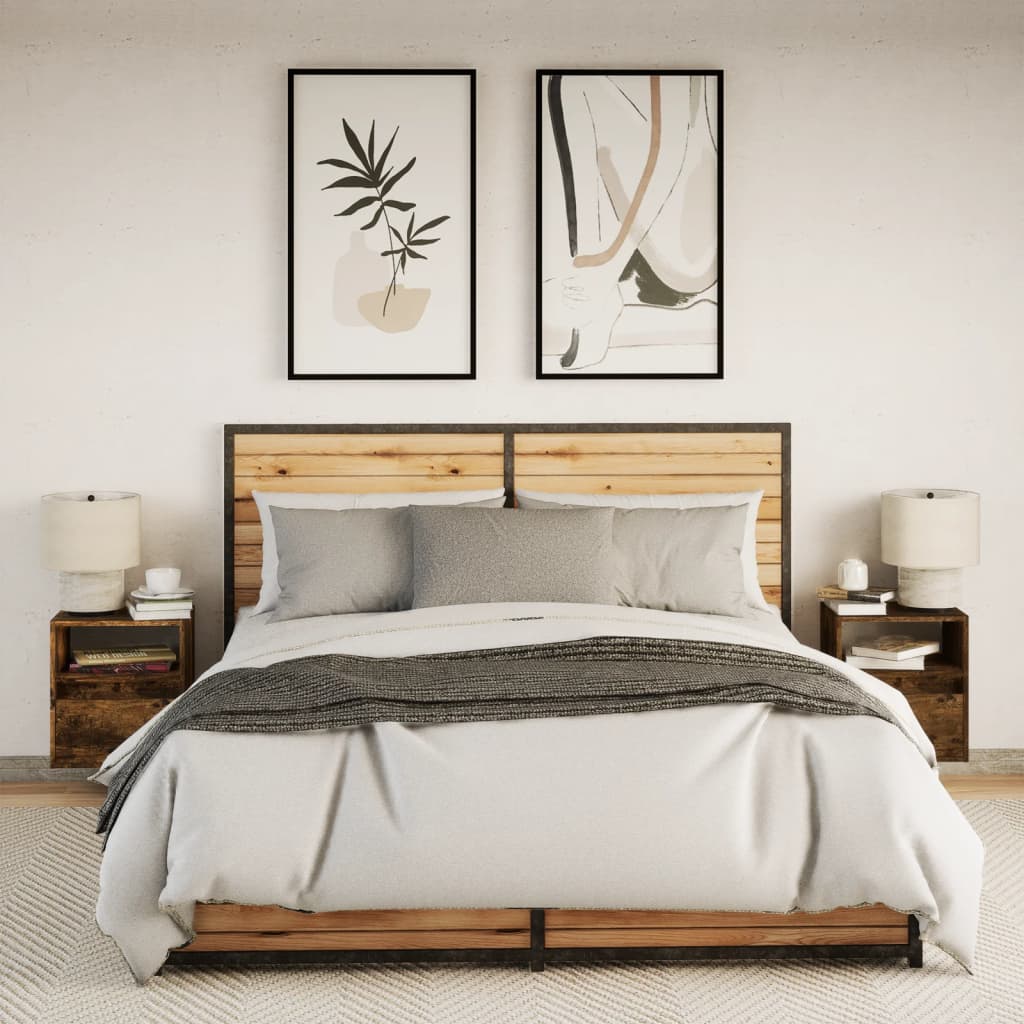 Wall-mounted bedside tables with LED lights 2 pcs. Smoked oak