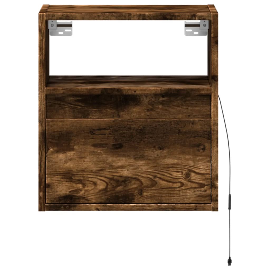 Wall-mounted bedside tables with LED lights 2 pcs. Smoked oak