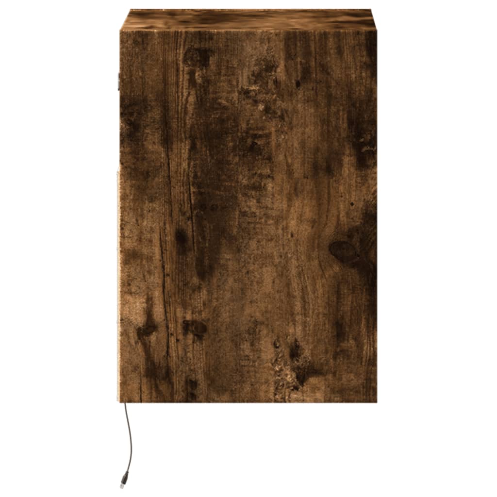 Wall-mounted bedside tables with LED lights 2 pcs. Smoked oak