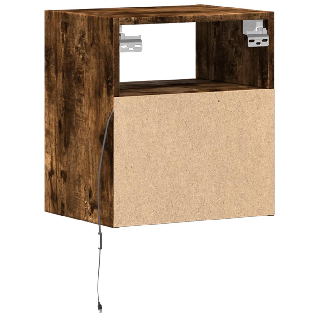 Wall-mounted bedside tables with LED lights 2 pcs. Smoked oak