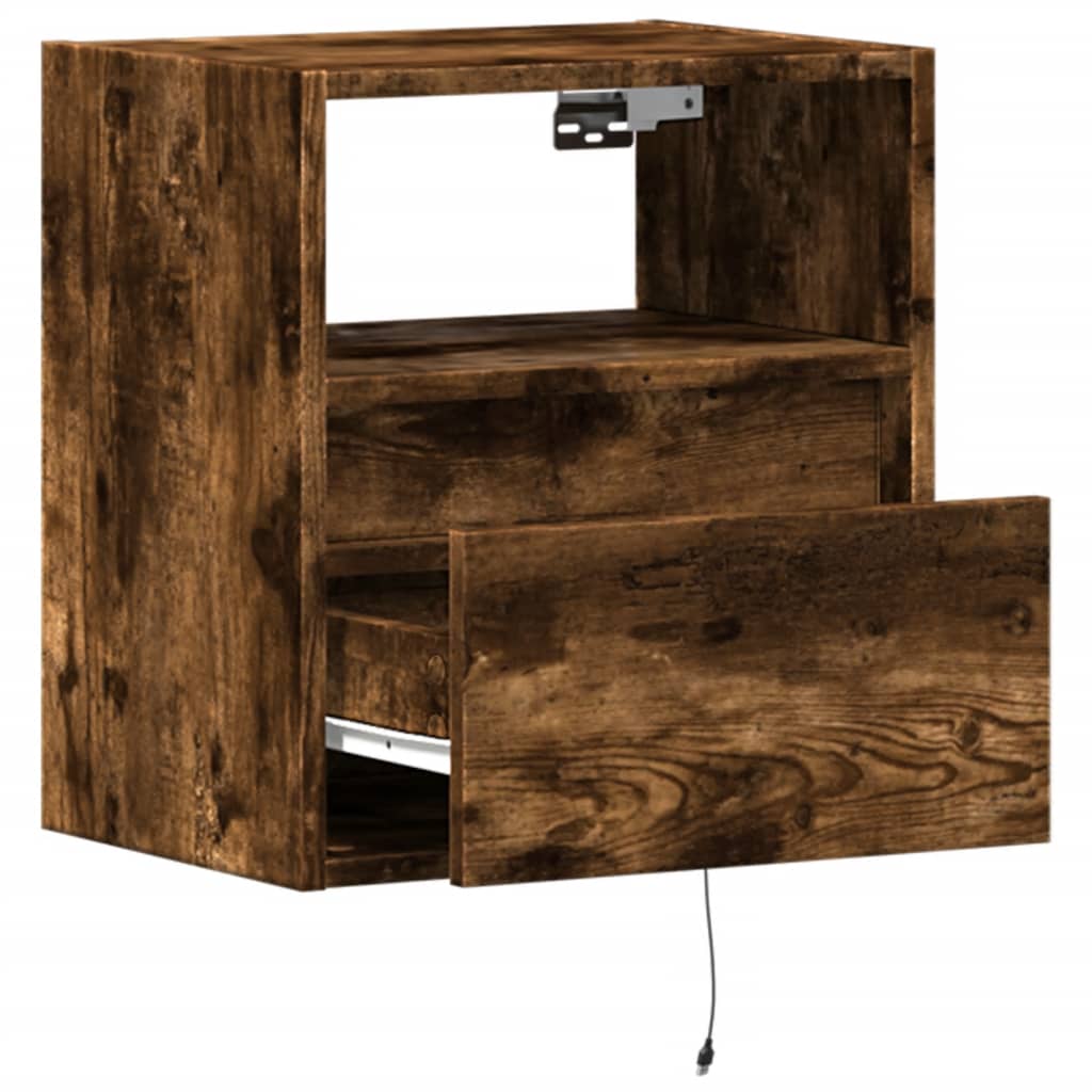 Wall-mounted bedside tables with LED lights 2 pcs. Smoked oak