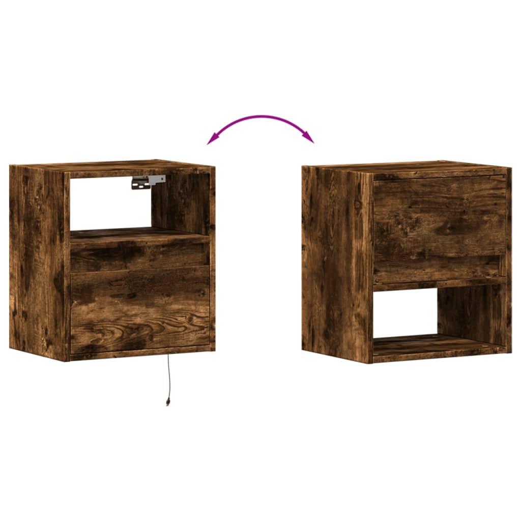 Wall-mounted bedside tables with LED lights 2 pcs. Smoked oak