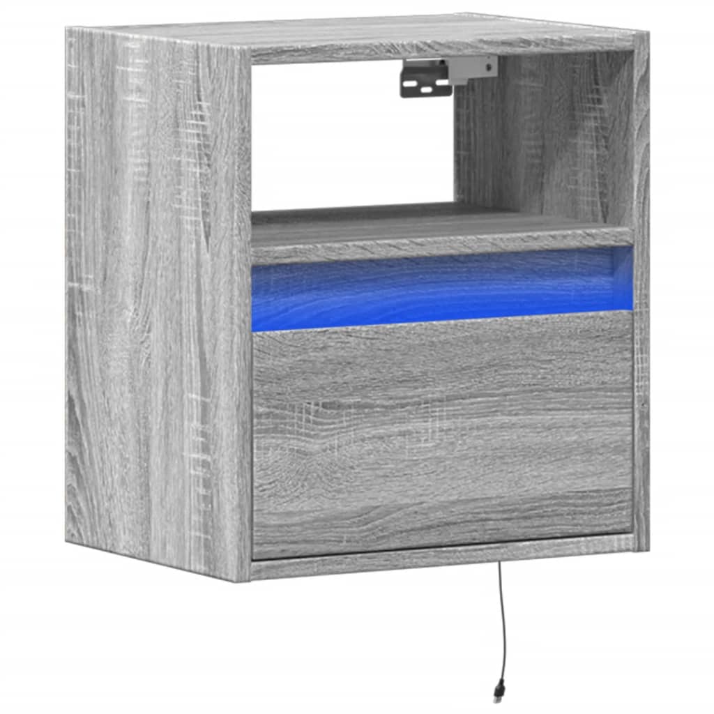 Wall-mounted bedside table with LED lights Gray Sonoma