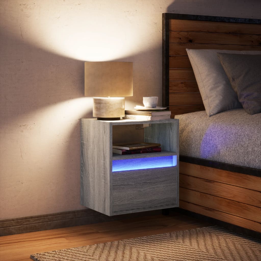 Wall-mounted bedside table with LED lights Gray Sonoma