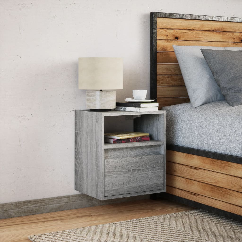 Wall-mounted bedside table with LED lights Gray Sonoma