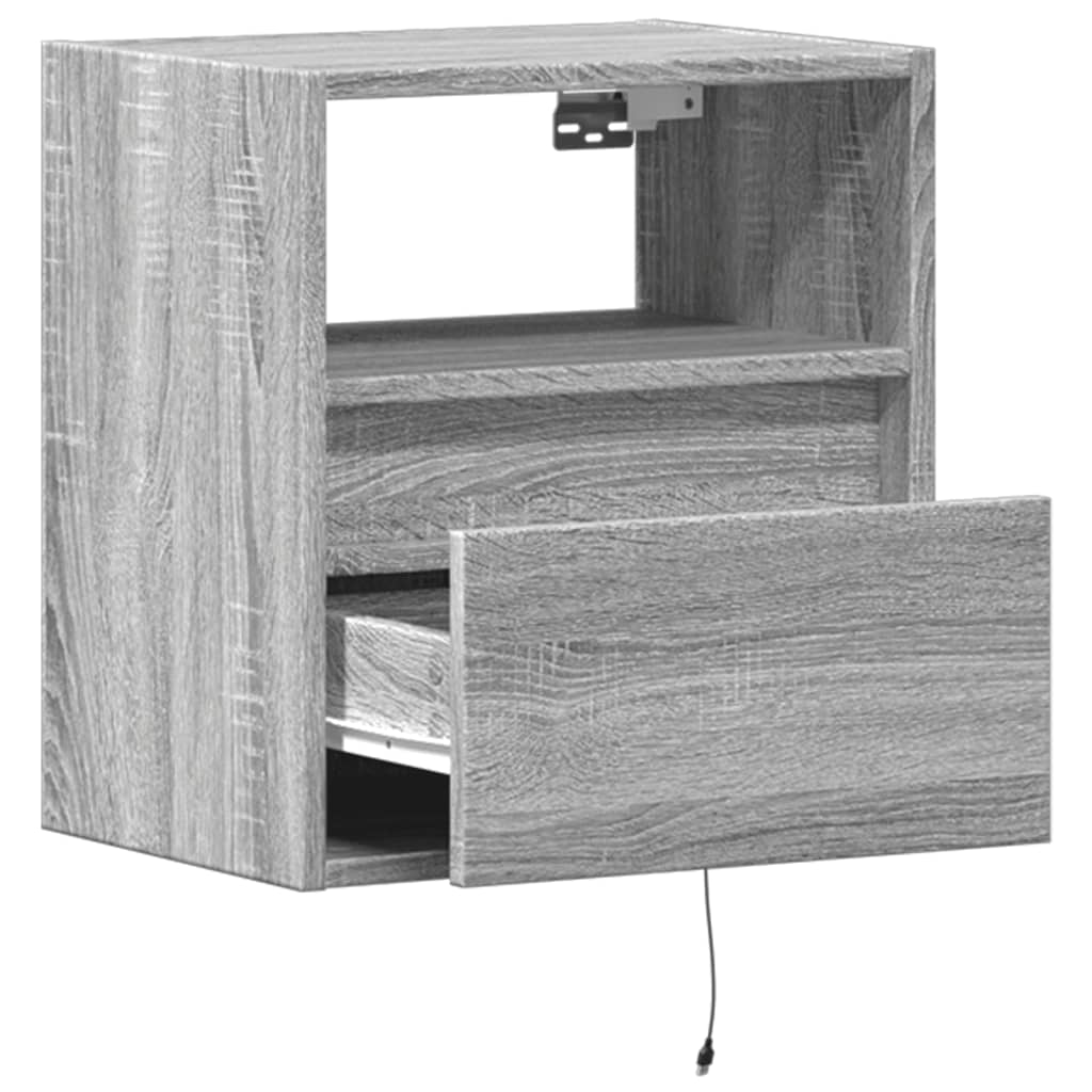 Wall-mounted bedside table with LED lights Gray Sonoma