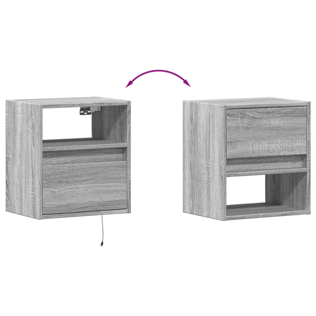 Wall-mounted bedside table with LED lights Gray Sonoma
