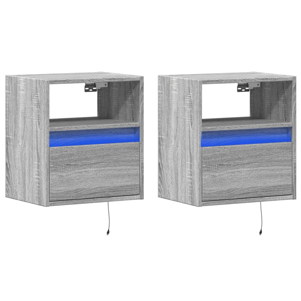 Wall-mounted bedside tables with LED lights 2 pcs. Gray Sonoma