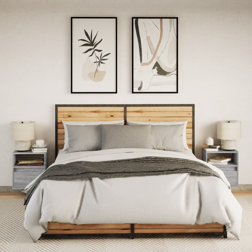 Wall-mounted bedside tables with LED lights 2 pcs. Gray Sonoma