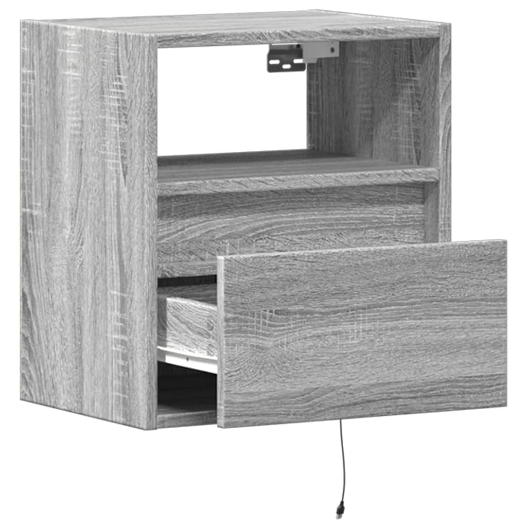 Wall-mounted bedside tables with LED lights 2 pcs. Gray Sonoma