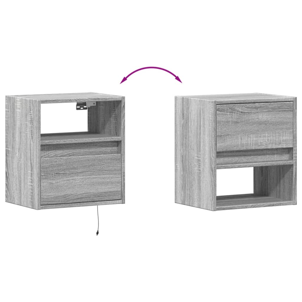 Wall-mounted bedside tables with LED lights 2 pcs. Gray Sonoma
