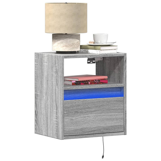 Wall-mounted bedside tables with LED lights 2 pcs. Gray Sonoma
