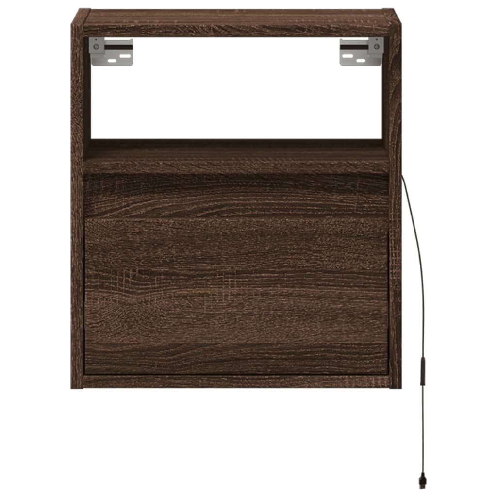 Wall-mounted bedside table with LED lights brown oak look