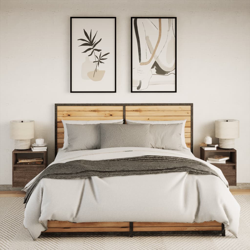 Wall-mounted bedside tables with LED lights 2 pcs. Brown oak look