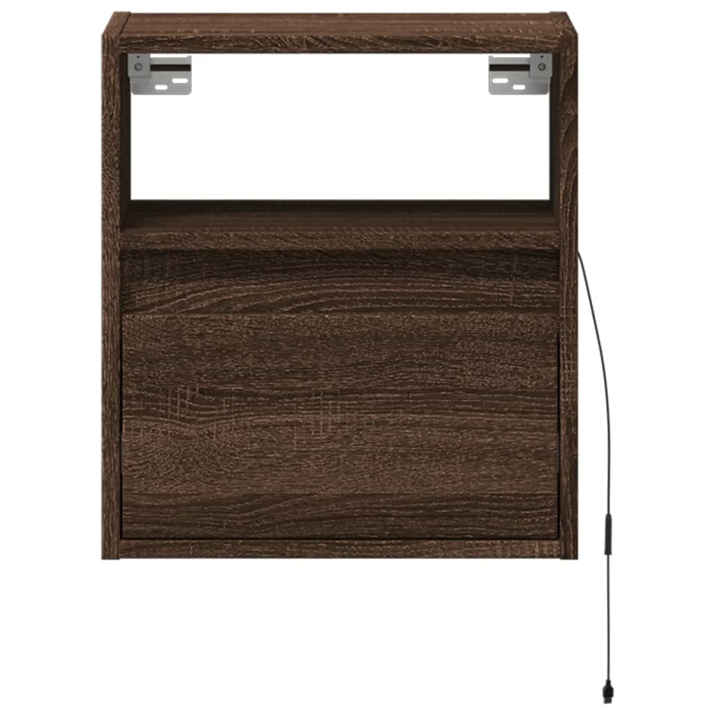 Wall-mounted bedside tables with LED lights 2 pcs. Brown oak look