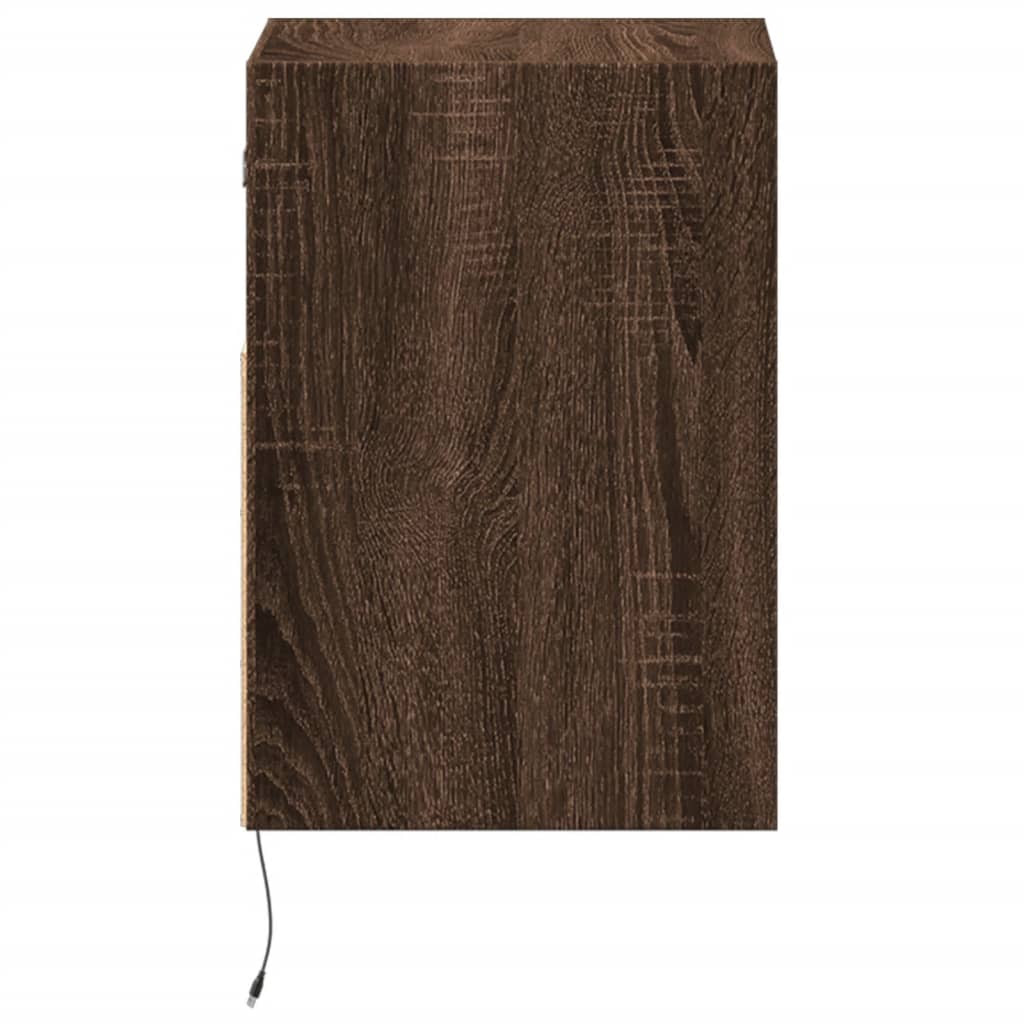 Wall-mounted bedside tables with LED lights 2 pcs. Brown oak look