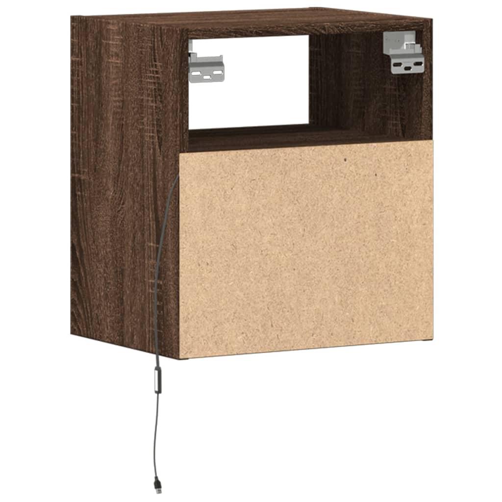 Wall-mounted bedside tables with LED lights 2 pcs. Brown oak look