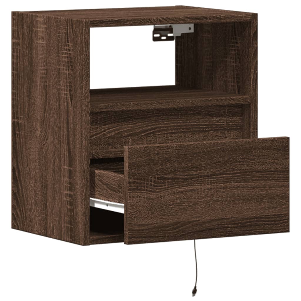 Wall-mounted bedside tables with LED lights 2 pcs. Brown oak look