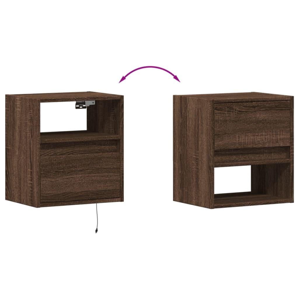 Wall-mounted bedside tables with LED lights 2 pcs. Brown oak look