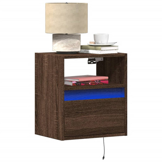 Wall-mounted bedside tables with LED lights 2 pcs. Brown oak look