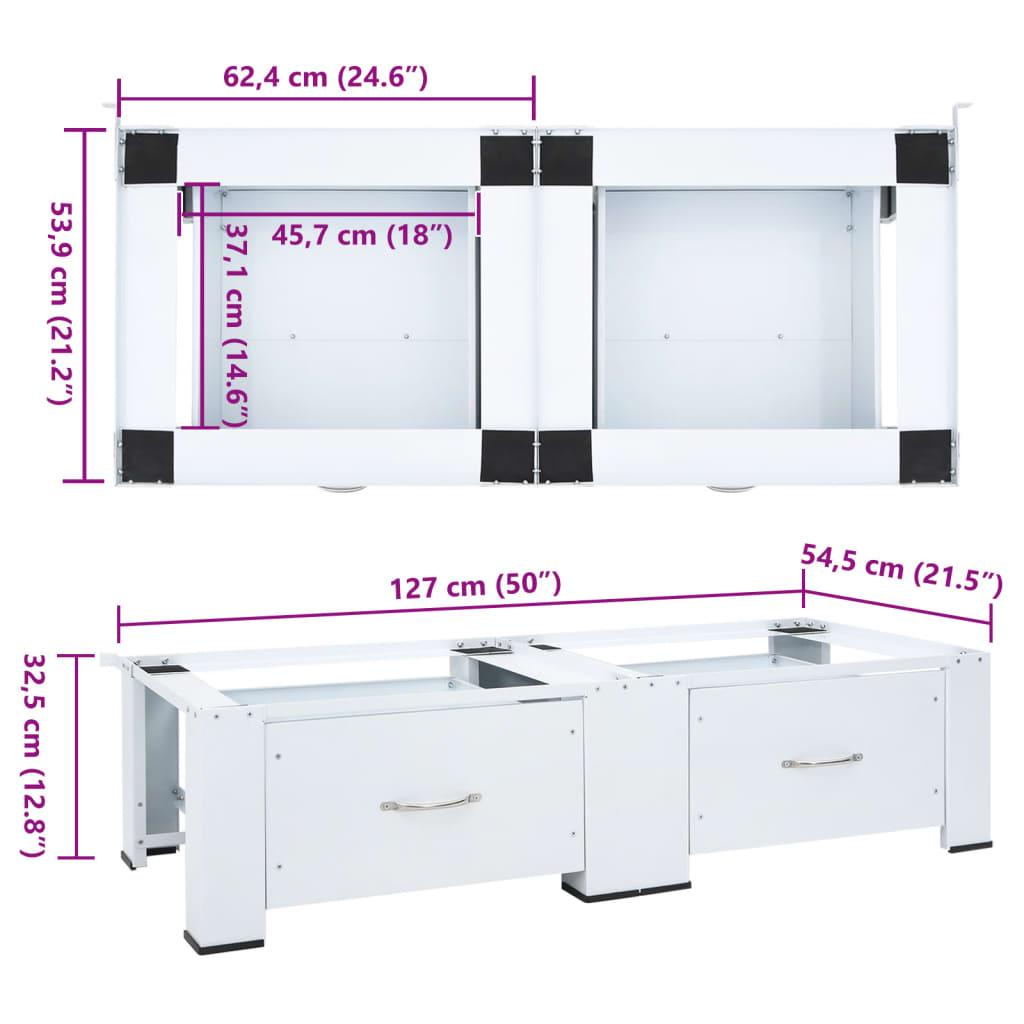 Waschmaschinen-Untergestell 2er mit Schubladen Weiß