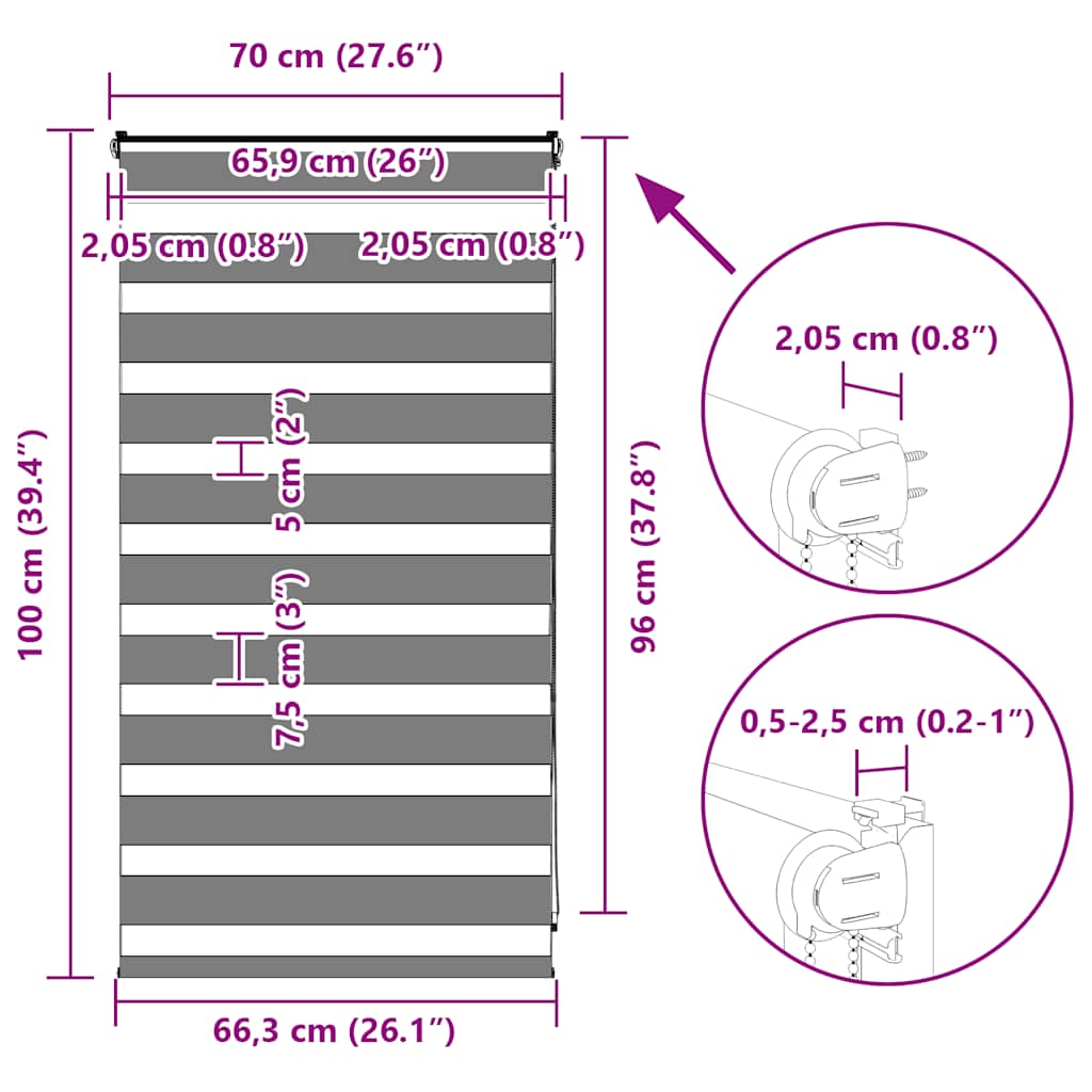 Doppelrollo Dunkelgrau 70x100 cm Stoffbreite 65,9 cm Polyester