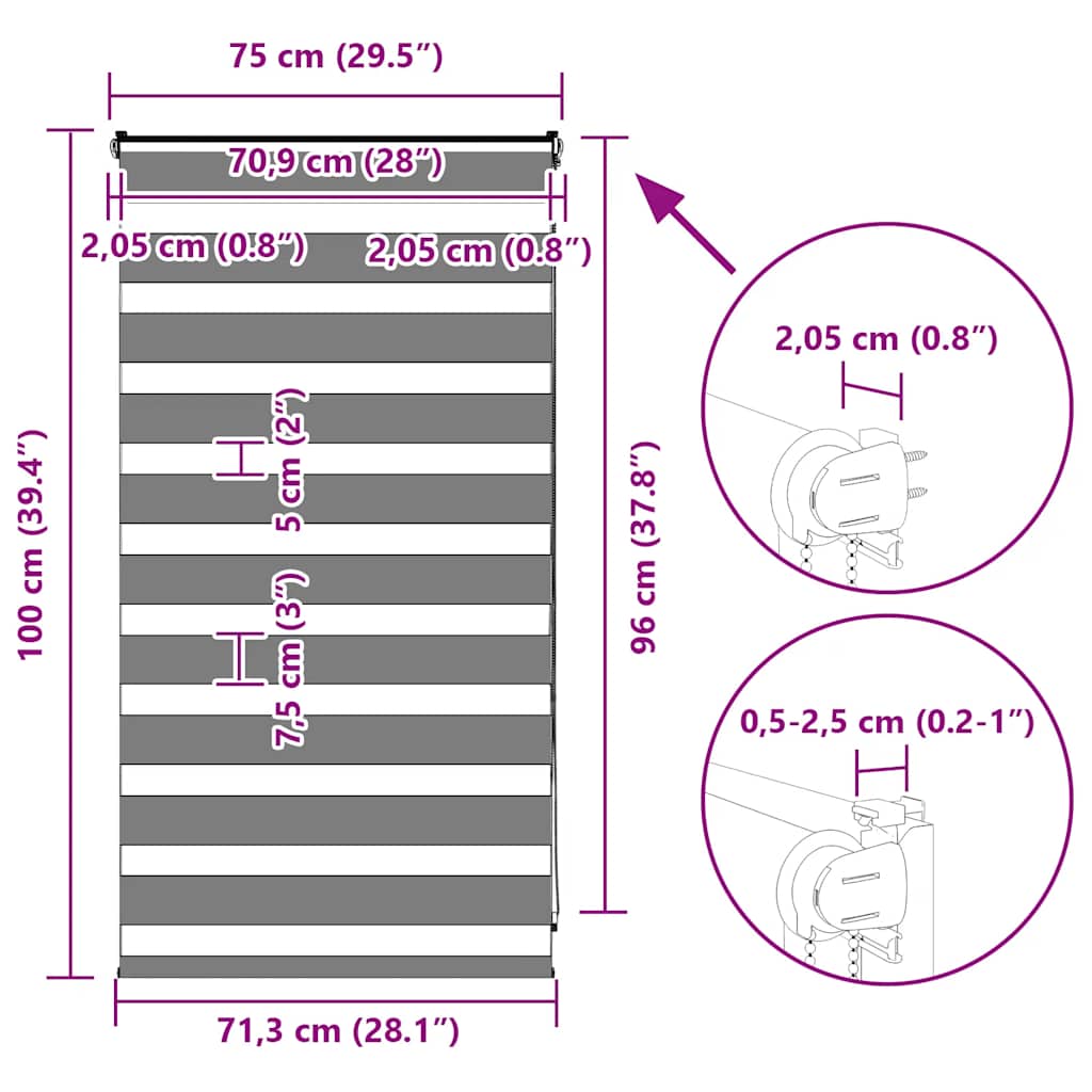 Doppelrollo Dunkelgrau 75x100 cm Stoffbreite 70,9 cm Polyester