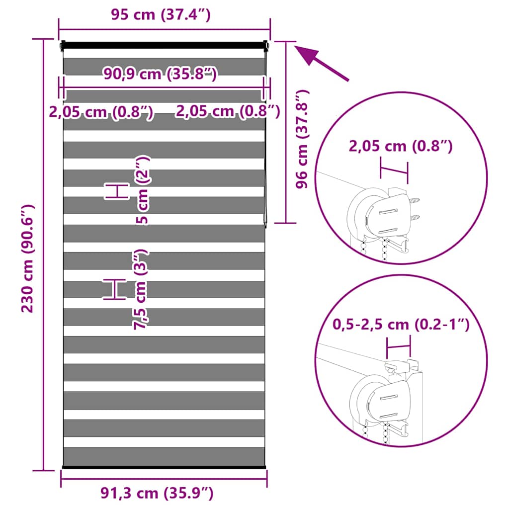 Doppelrollo Dunkelgrau 95x230 cm Stoffbreite 90,9 cm Polyester