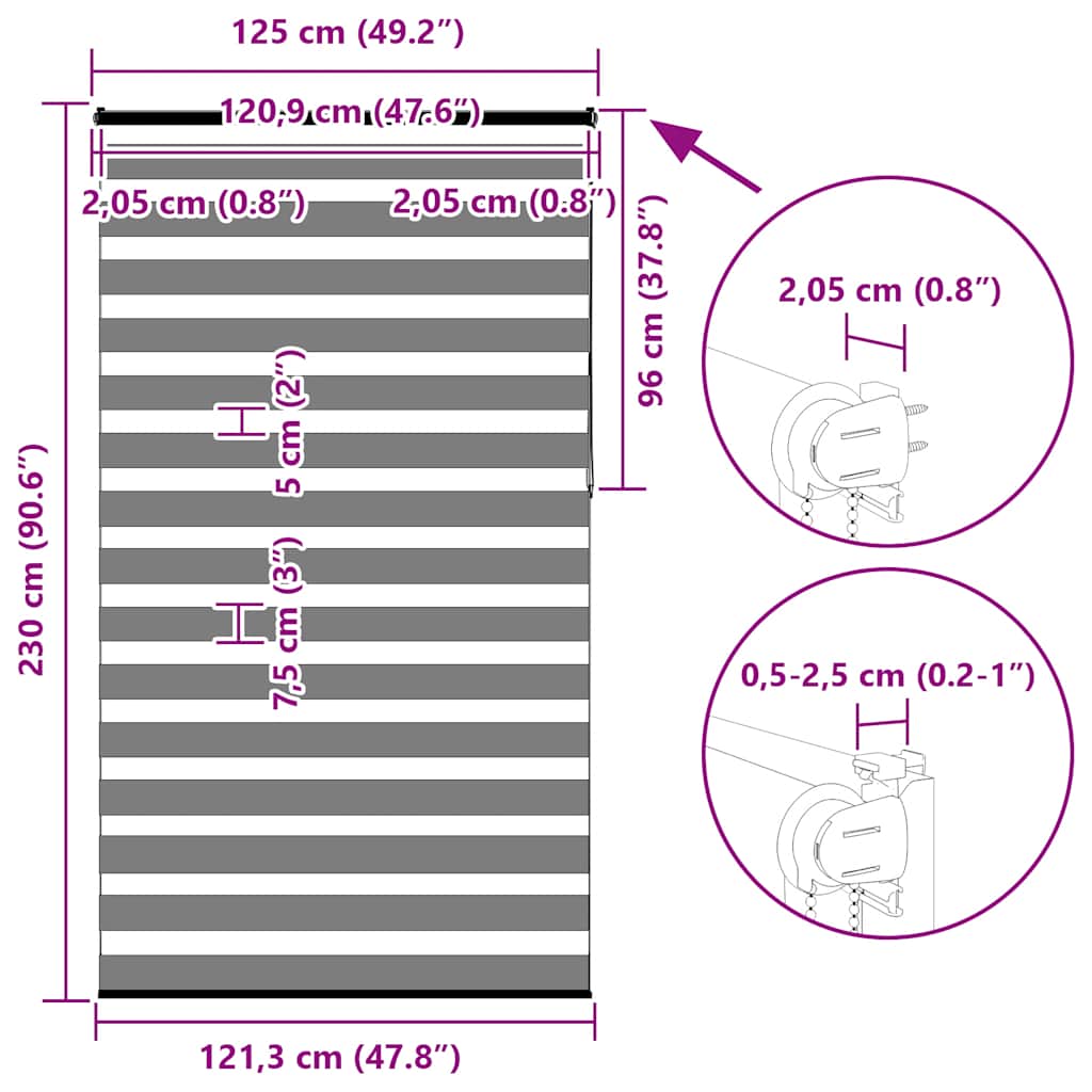 Doppelrollo Dunkelgrau 125x230 cm Stoffbreite 120,9 cm Polyester
