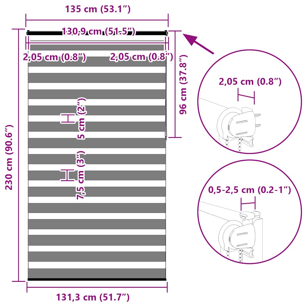 Doppelrollo Dunkelgrau 135x230 cm Stoffbreite 130,9 cm Polyester