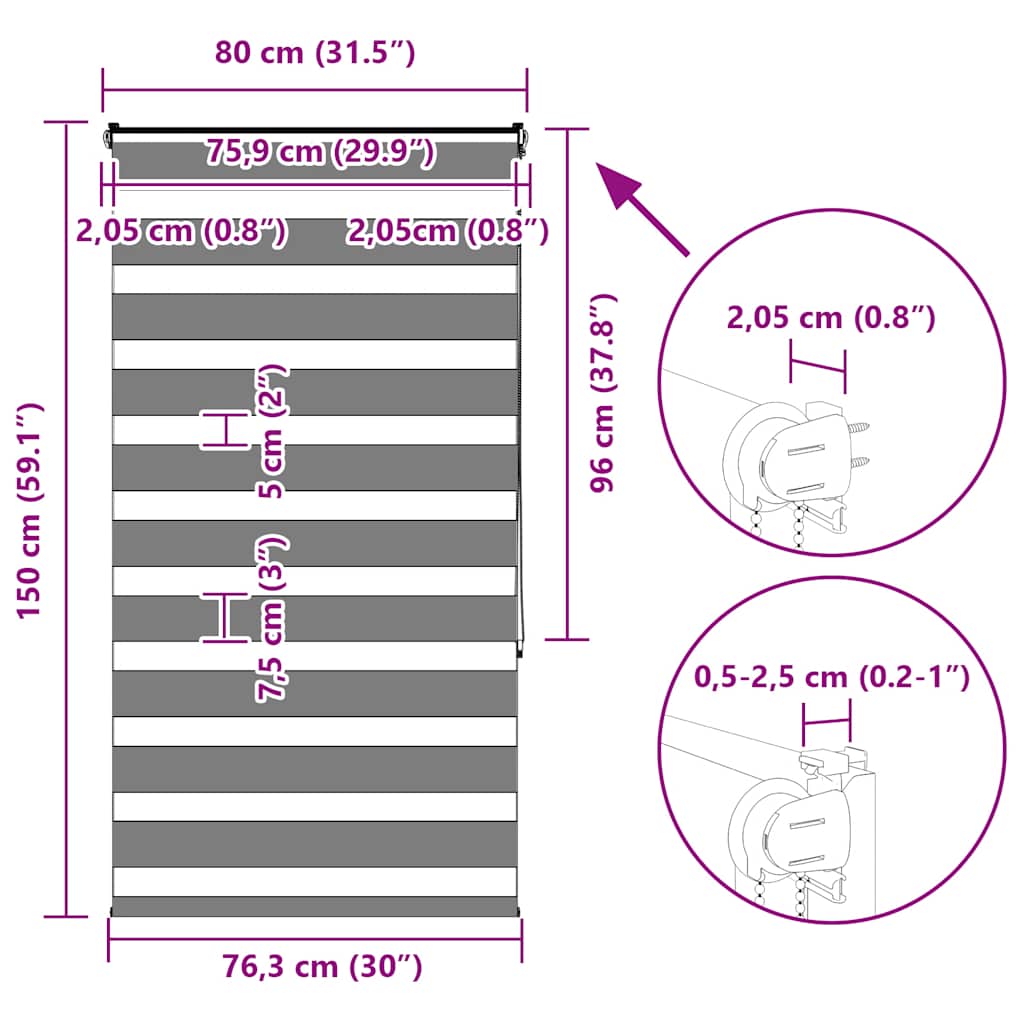 Doppelrollo Braun 80x150 cm Stoffbreite 75,9 cm Polyester
