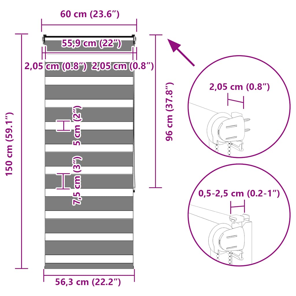 Doppelrollo Hellgrau 60x150 cm Stoffbreite 55,9 cm Polyester