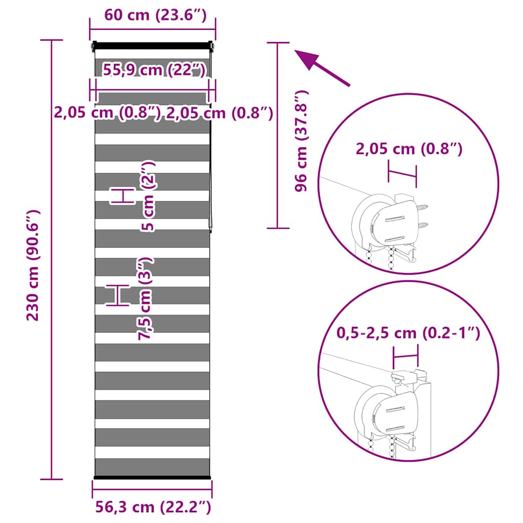 Doppelrollo Weiß 60x230 cm Stoffbreite 55,9 cm Polyester