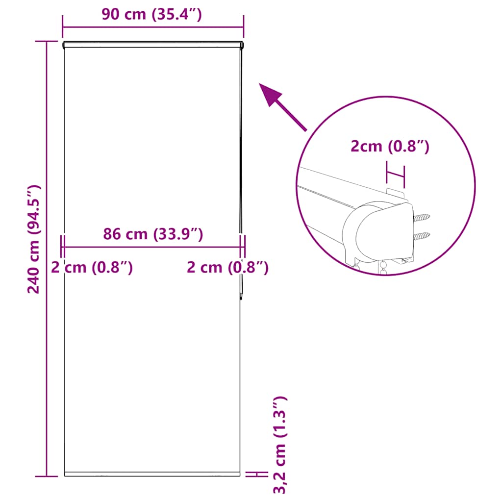Duschrollo mit Kassette 90x240 cm Stoffbreite 86 cm