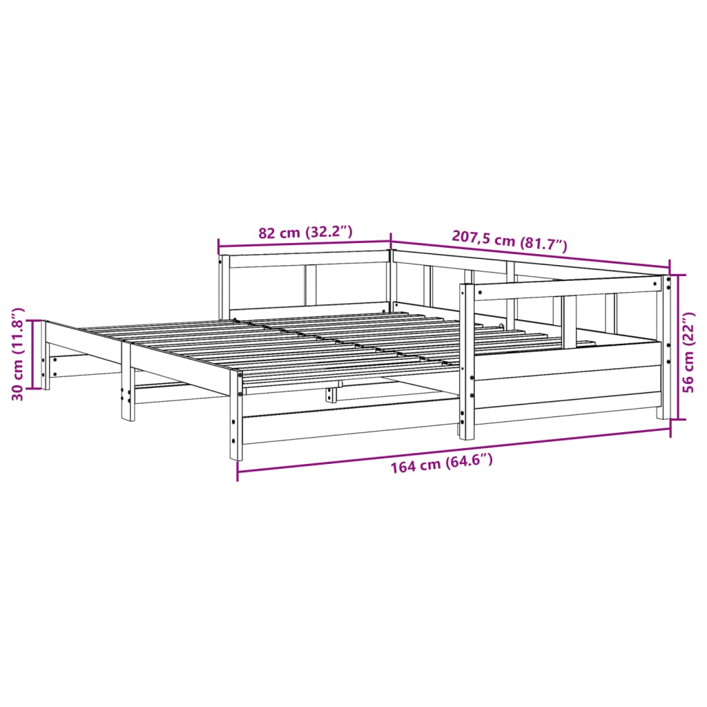 Lit de repos sans matelas 80x200 cm en pin massif