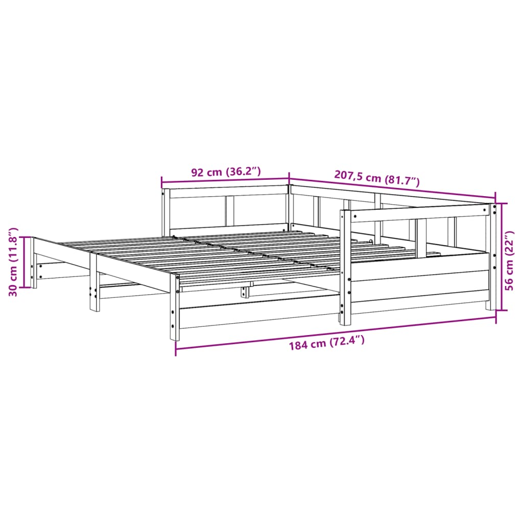 Lit de repos sans matelas 90x200 cm en pin massif