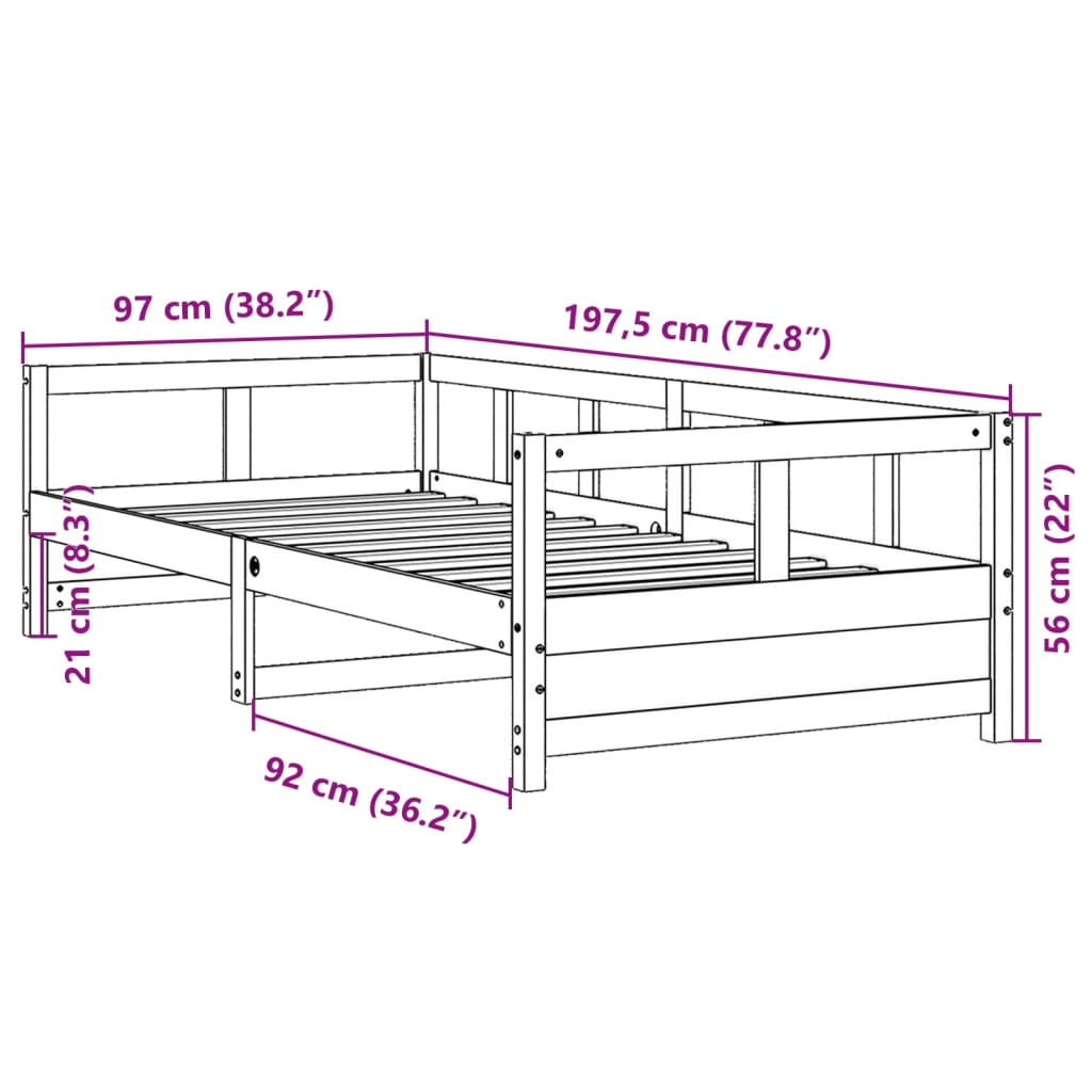 Lit de repos naturel 90x190 cm en bois de pin massif