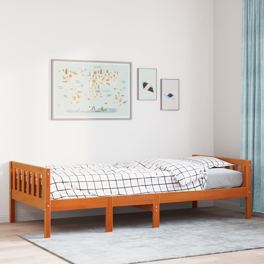 Lit enfant sans matelas ciré marron 80x200 cm bois de pin massif