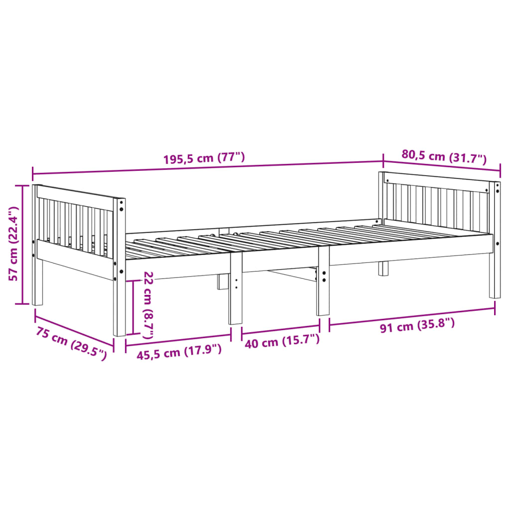 Lit enfant sans matelas blanc 75x190 cm bois de pin massif