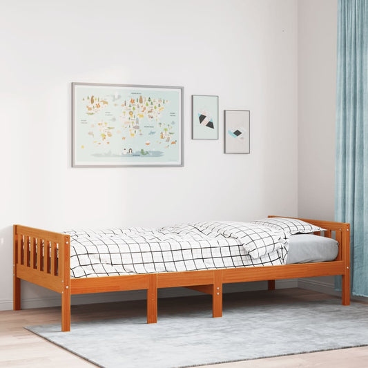 Lit enfant sans matelas ciré marron 75x190 cm bois de pin massif