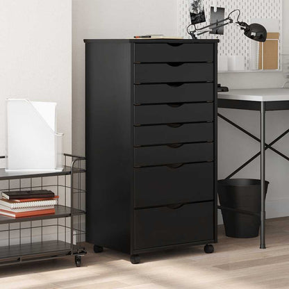 Rollschrank mit Schubladen MOSS Schwarz Massivholz Kiefer
